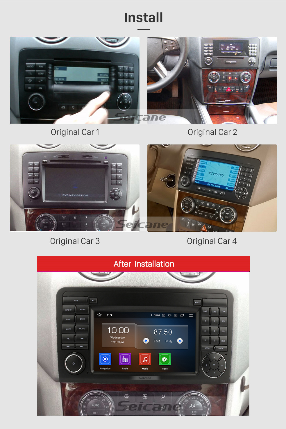 Seicane Сенсорный HD-экран 7-дюймовый GPS-навигатор Android 12.0 для Mercedes Benz ML CLASS W164 ML350 ML430 ML450 ML500 2005–2012 годов с поддержкой Carplay Bluetooth DAB +