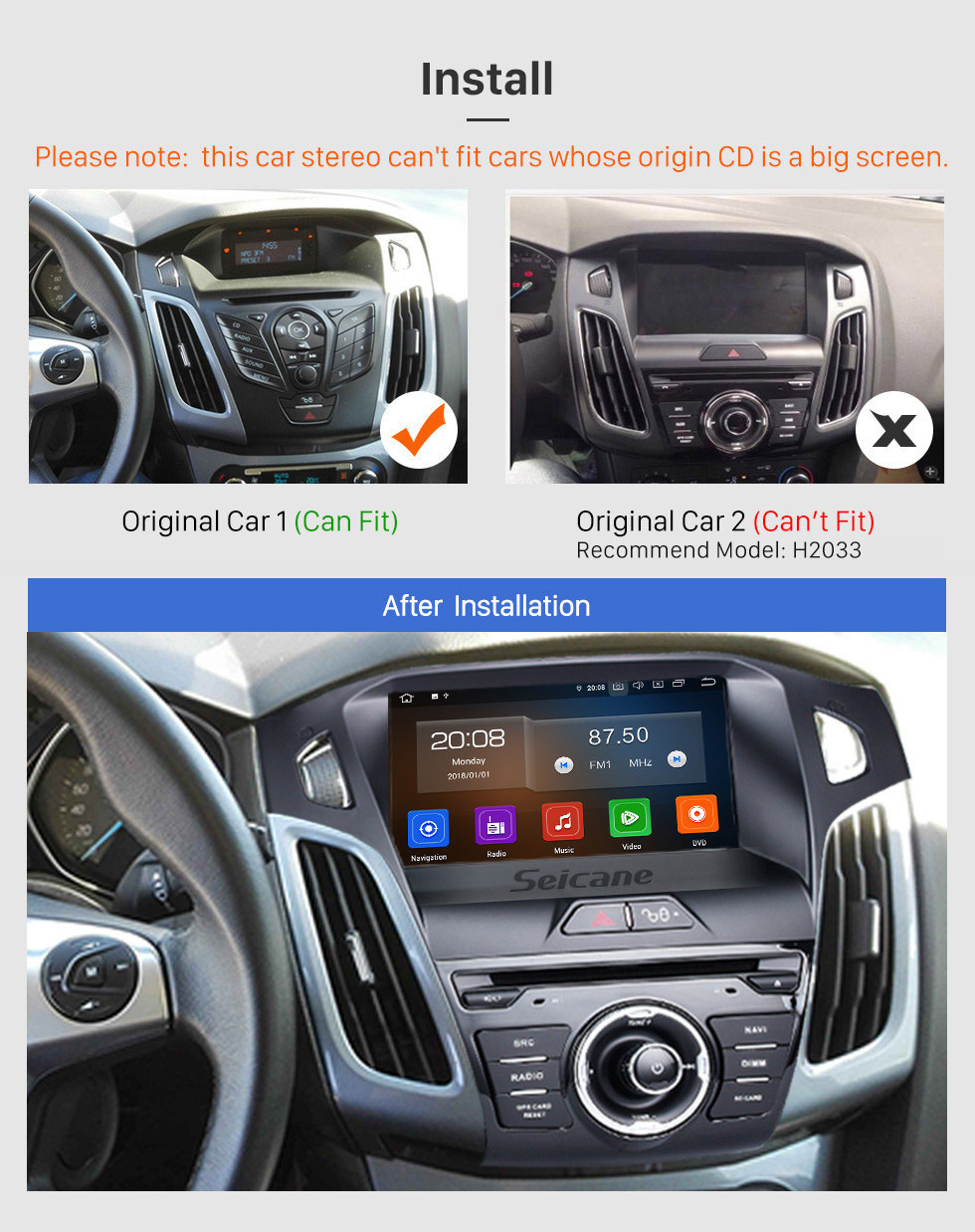 Seicane para 2011 2012 2013 Ford focus 1024 * 600 Pantalla táctil Android 12.0 Radio DVD Sistema de navegación GPS con enlace de espejo Bluetooth OBD2 DVR Cámara de visión trasera 1080P 4G WIFI Control del volante Cámara de visión trasera Seicane para 2011 2012 2013 Ford focus 1024 * 600 Pantalla táctil Android 12.0 Radio DVD Sistema de navegación GPS con enlace de espejo Bluetooth OBD2 DVR Cámara de visión trasera 1080P 4G WIFI Control del volante Cámara de visión trasera