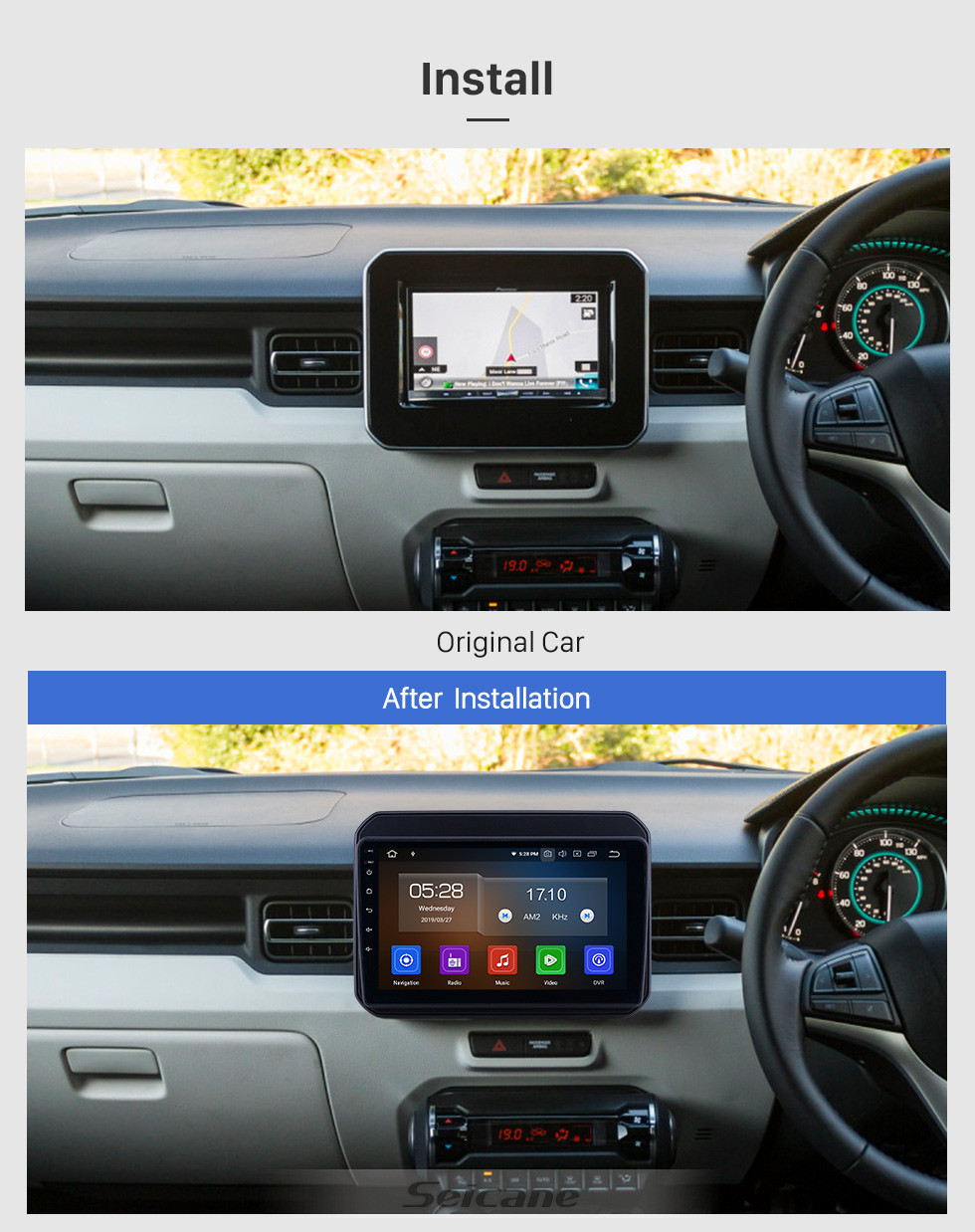 Seicane OEM 9 pulgadas Android 10.0 Radio para 2016-2019 Suzuki Ignis Bluetooth Wifi HD con pantalla táctil Navegación GPS Soporte USB Carplay OBD2 TV digital TPMS DAB +