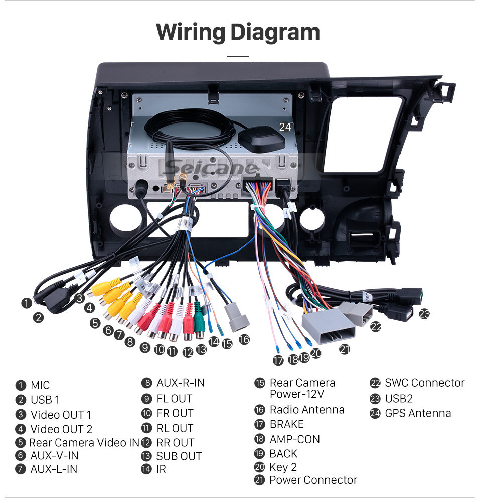 Seicane 10,1 дюйма 1024 * 600 с сенсорным экраном Android 10.0 2006-2011 Honda Civic Radio GPS навигационная система с Bluetooth 4G WIFI Управление на руле Цифровое телевидение Зеркальная связь OBD2 DVR Резервная камера TPMS