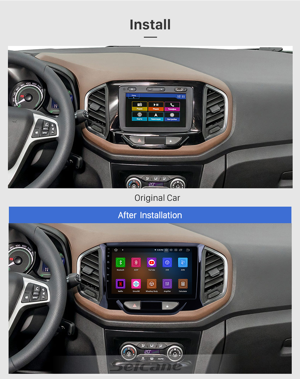 Seicane OEM Android 10.0 für 2015 2016-2019 Lada Xray Radio 9-Zoll-HD-Touchscreen mit Bluetooth-GPS-Navigationssystem Carplay-Unterstützung DSP