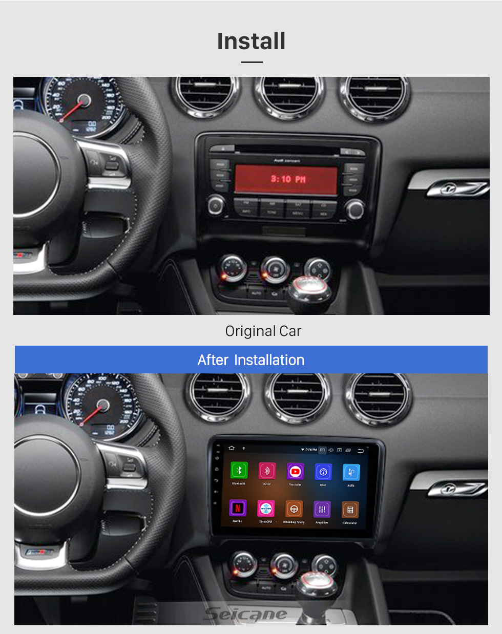 Seicane 9 inch For 2006 2007 2008-2013 Audi TT Radio Android 10.0 GPS Navigation System with Bluetooth HD Touchscreen Carplay support Digital TV Seicane 9 inch For 2006 2007 2008-2013 Audi TT Radio Android 10.0 GPS Navigation System with Bluetooth HD Touchscreen Carplay support Digital TV