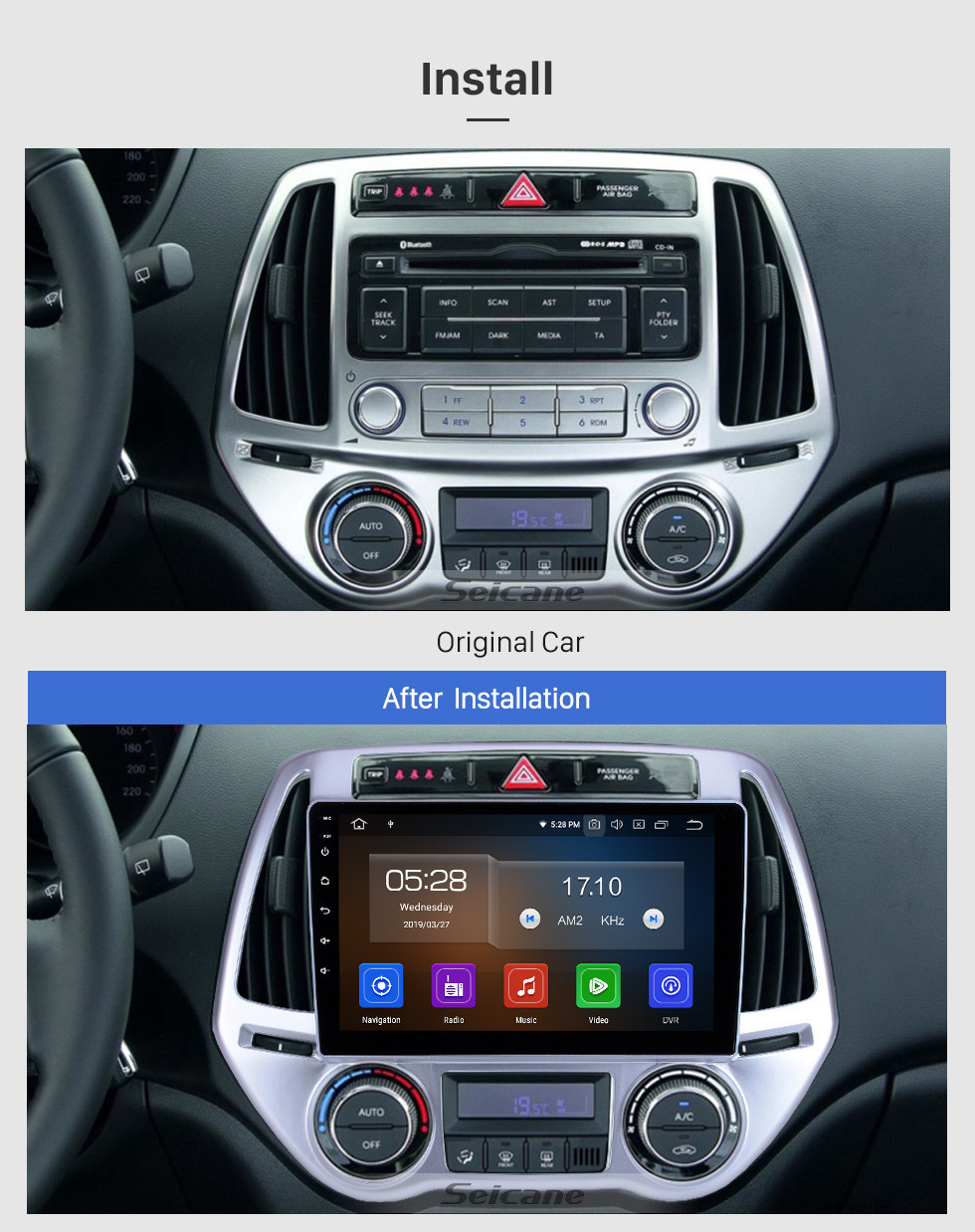 Seicane OEM 9 pouces Android 10.0 pour 2012 2013 2014 Hyundai i20 Auto A / C Radio Bluetooth HD Système de navigation GPS à écran tactile Carplay support TPMS