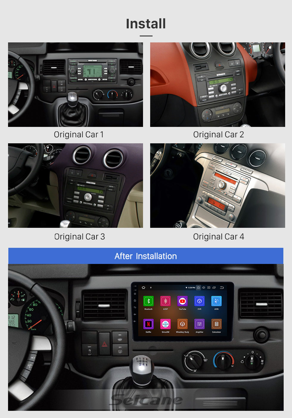 Seicane HD Touchscreen 2005-2008 Ford Focus Android 10.0 9 inch GPS Navigation Radio Bluetooth AUX Carplay support Rear camera DAB+ OBD2 Seicane HD Touchscreen 2005-2008 Ford Focus Android 10.0 9 inch GPS Navigation Radio Bluetooth AUX Carplay support Rear camera DAB+ OBD2