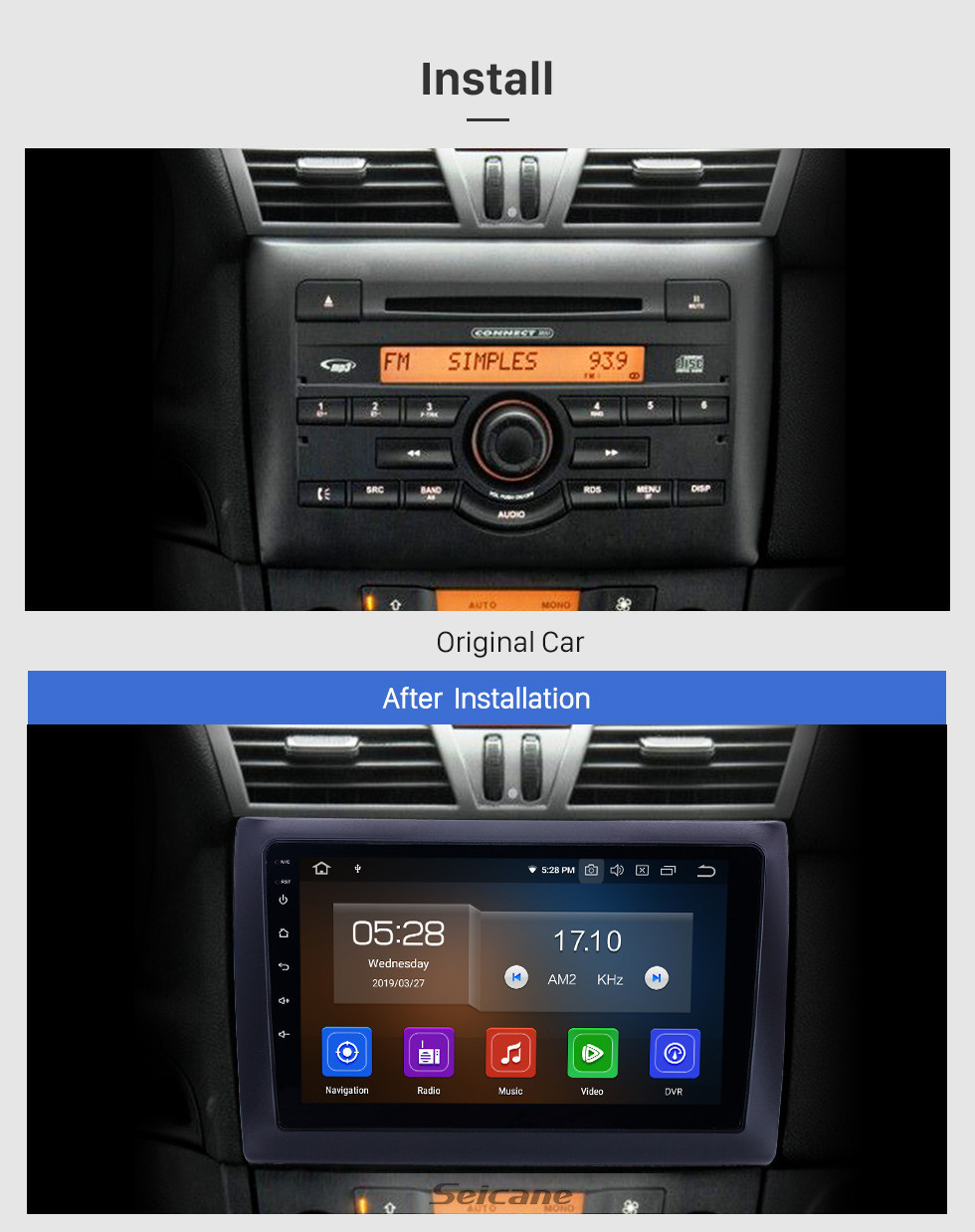 Seicane Android 10.0 9 Zoll GPS Navigationsradio für 2010 Fiat Stilo mit HD Touchscreen Carplay Bluetooth Mirror Link Unterstützung TPMS Digital TV