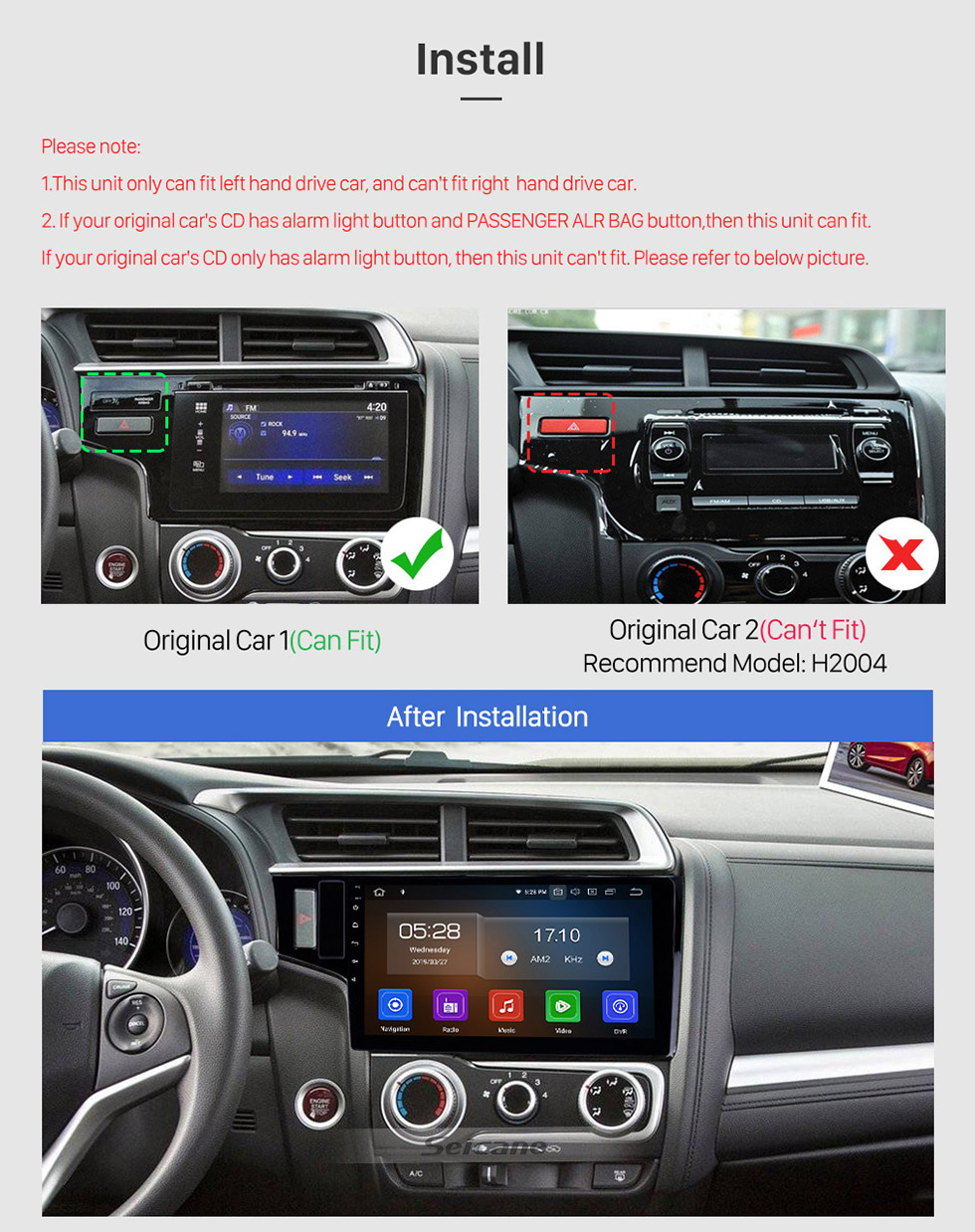 Seicane 10.1 pulgadas 2013-2015 Honda Fit LHD Android 10.0 Radio de navegación GPS Bluetooth WIFI Pantalla táctil Carplay soporte DVR Seicane 10.1 pulgadas 2013-2015 Honda Fit LHD Android 10.0 Radio de navegación GPS Bluetooth WIFI Pantalla táctil Carplay soporte DVR