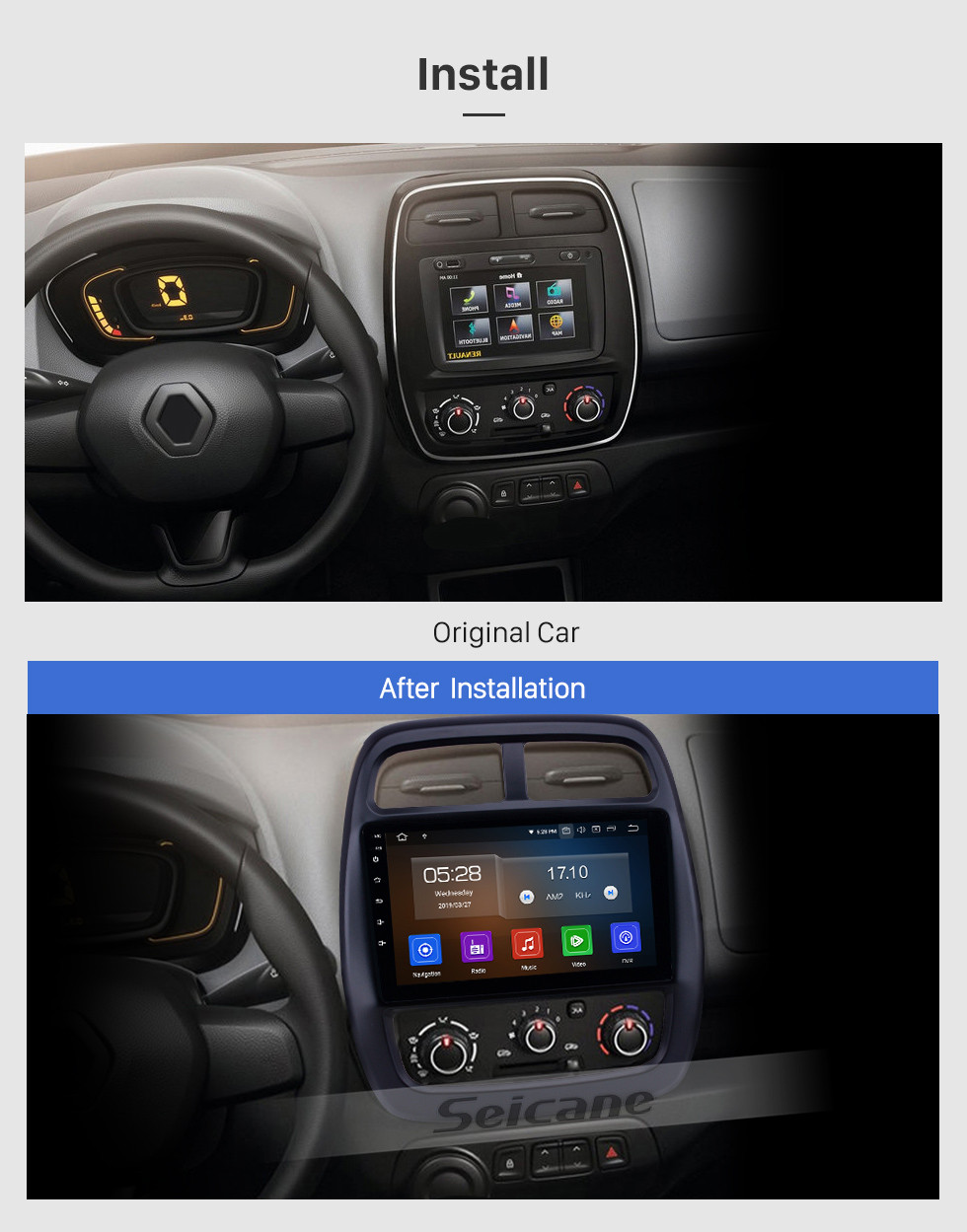 Seicane OEM 9 inch Android 10.0 Radio for 2012-2017 Renault Kwid Bluetooth HD Touchscreen GPS Navigation Carplay support Rearview camera Seicane OEM 9 inch Android 10.0 Radio for 2012-2017 Renault Kwid Bluetooth HD Touchscreen GPS Navigation Carplay support Rearview camera