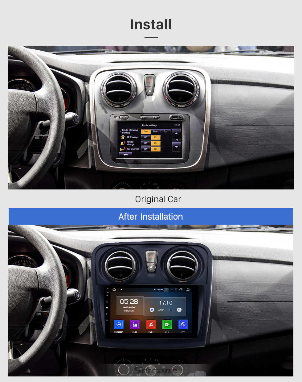 Seicane OEM 9 inch Android 10.0 Radio for 2012-2017 Renault Dacia Sandero Bluetooth HD Touchscreen GPS Navigation Carplay support Rear camera