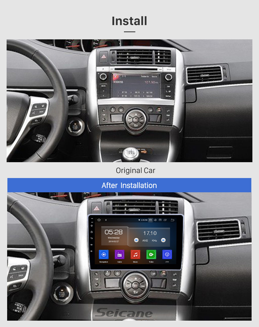 Seicane Android 10.0 9 Zoll GPS Navigationsradio für 2011-2016 Toyota Verso mit HD Touchscreen Carplay Bluetooth WIFI USB AUX Unterstützung Spiegel Link OBD2 SWC