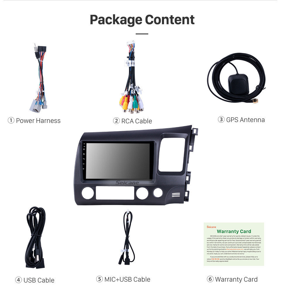 Seicane 2006-2011 Honda Civic RHD 9 inch Android 10.0 GPS Navigation Radio Bluetooth HD Touchscreen USB Carplay Music AUX support TPMS Digital TV Seicane 2006-2011 Honda Civic RHD 9 inch Android 10.0 GPS Navigation Radio Bluetooth HD Touchscreen USB Carplay Music AUX support TPMS Digital TV