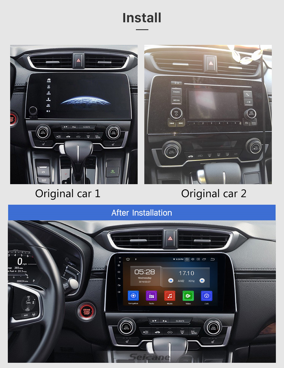 Seicane Android 10.0 9 pouces 2017 2018 Honda CRV HD à écran tactile GPS Navigation Radio avec Bluetooth USB Musique Carplay WIFI soutien Mirror Link OBD2 DVR