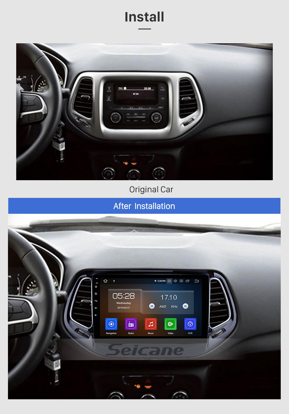 Seicane 10.1 pulgadas Android 10.0 HD 1024 * 600 Pantalla táctil Estéreo para auto Jeep Compass 2017 Bluetooth Música Radio Navegación GPS Sistema de audio Soporte Mirror Link 4G WiFi Cámara de respaldo DVR Control del volante Seicane 10.1 pulgadas Android 10.0 HD 1024 * 600 Pantalla táctil Estéreo para auto Jeep Compass 2017 Bluetooth Música Radio Navegación GPS Sistema de audio Soporte Mirror Link 4G WiFi Cámara de respaldo DVR Control del volante