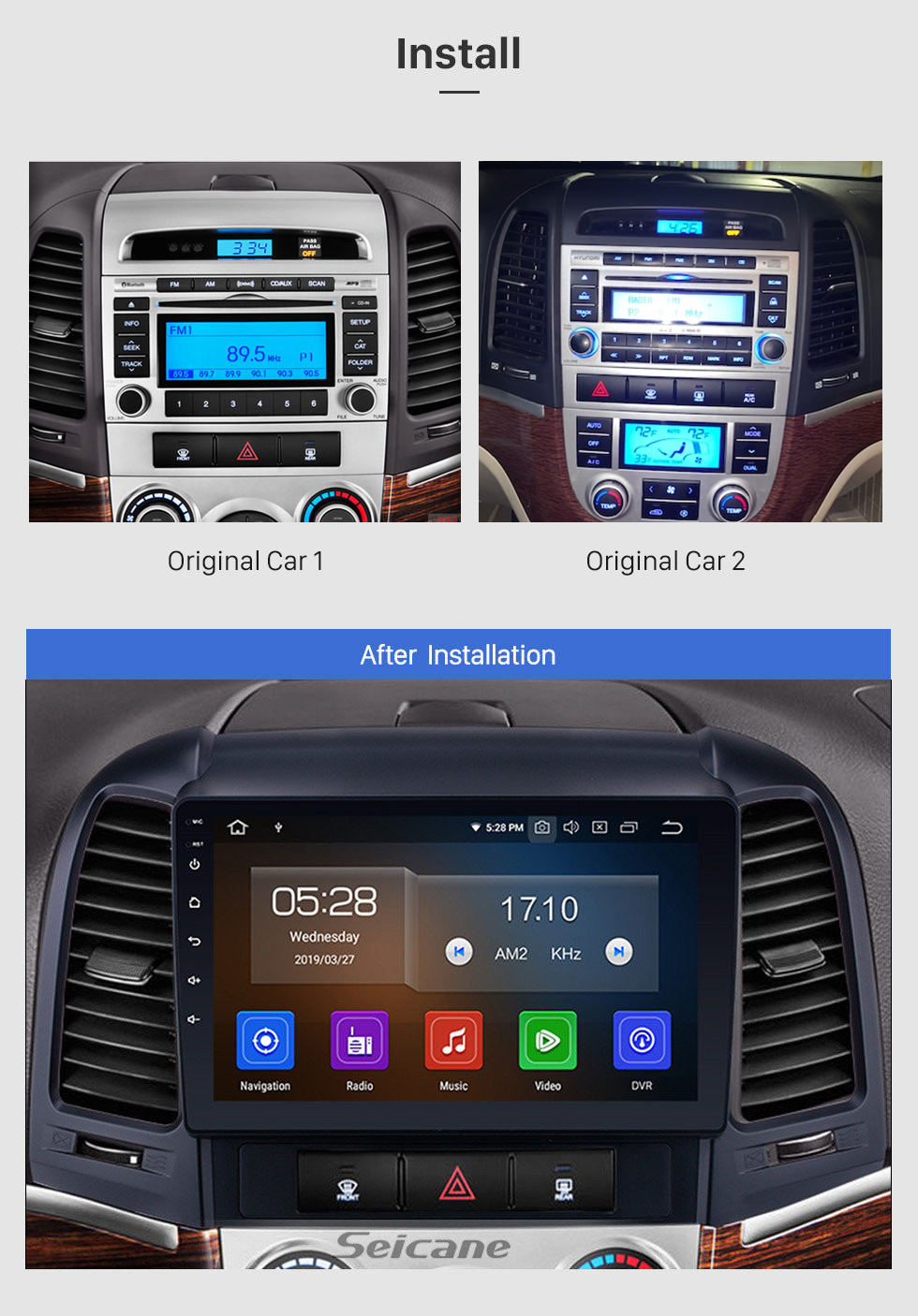 Seicane 2006-2012 Hyundai SANTA FE Aftermarket Android 10.0 HD 1024 * 600 système de navigation à écran tactile Radio Bluetooth OBD2 DVR Caméra de recul TV 1080P Vidéo 4G WIFI Commande au volant GPS USB Lien miroir Lecteur DVD