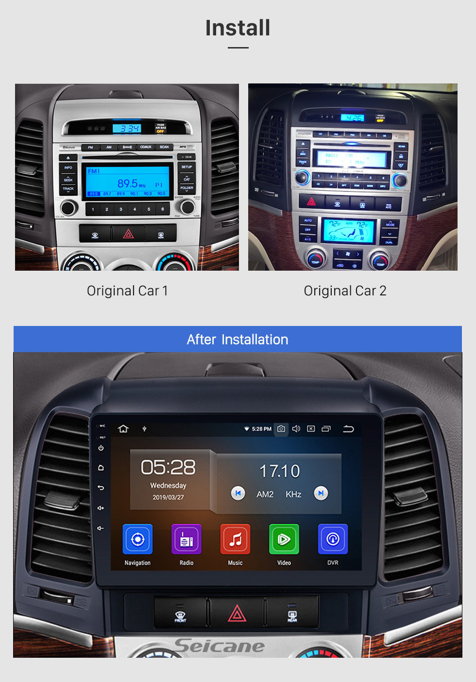 Seicane 2006-2012 Hyundai SANTA FE Aftermarket Android 10.0 HD 1024 * 600 sistema de navegação por tela sensível ao toque Rádio Bluetooth OBD2 DVR Câmera retrovisora TV 1080P Vídeo 4G WIFI Controle de volante GPS USB Link para espelho GPS USB Link de espelho Leit