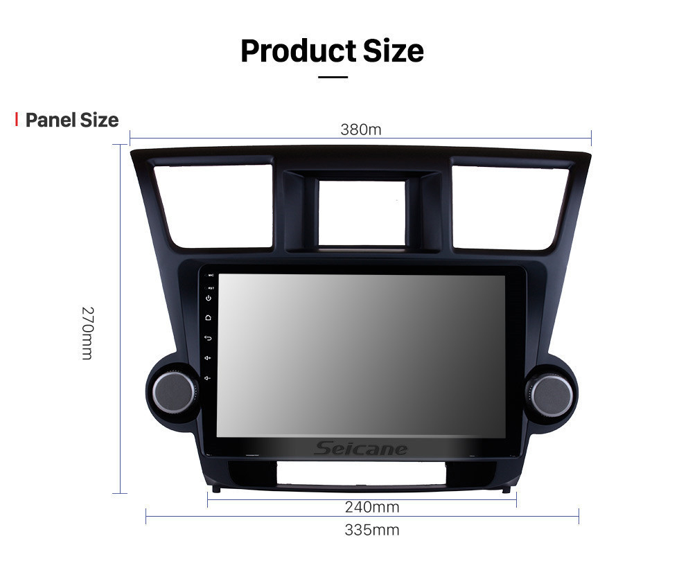 Seicane 10,1-дюймовый 2009-2015 Toyota Highlander Android 13.0 Емкостный сенсорный экран Радио GPS-навигационная система с Bluetooth TPMS DVR OBD II Задняя камера AUX USB SD 3G WiFi Управление рулевым колесом Видео