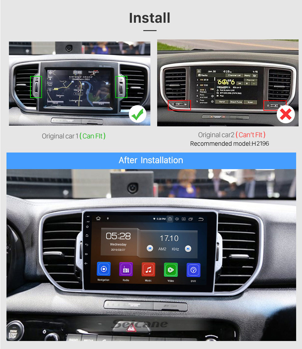 Seicane 9 pulgadas HD con pantalla táctil Android 11.0 2016-2017 Kia KX5 Unidad de radio estéreo del coche Navegación GPS Soporte Bluetooth Control del volante USB WIFI OBD2 Cámara de vista trasera