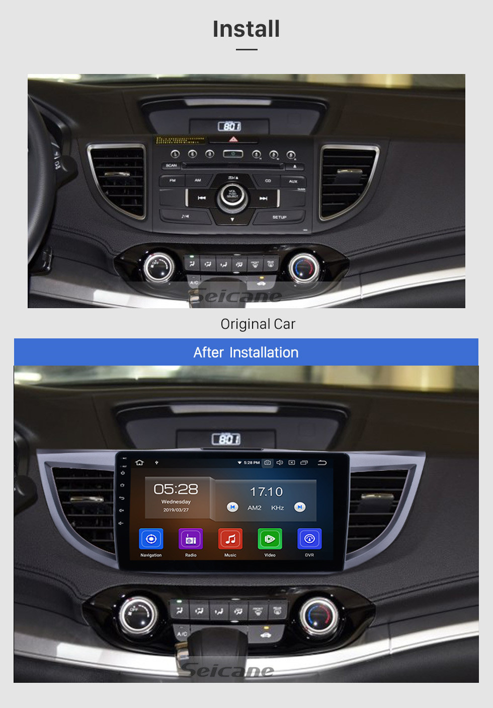 Seicane 10.1 pulgadas 2011-2015 Honda CRV versión alta con pantalla Android 13.0 Radio Sistema de navegación GPS 3G WiFi Pantalla táctil capacitiva TPMS DVR OBD II Cámara trasera AUX Control de volante USB SD Bluetooth HD 1080P Video