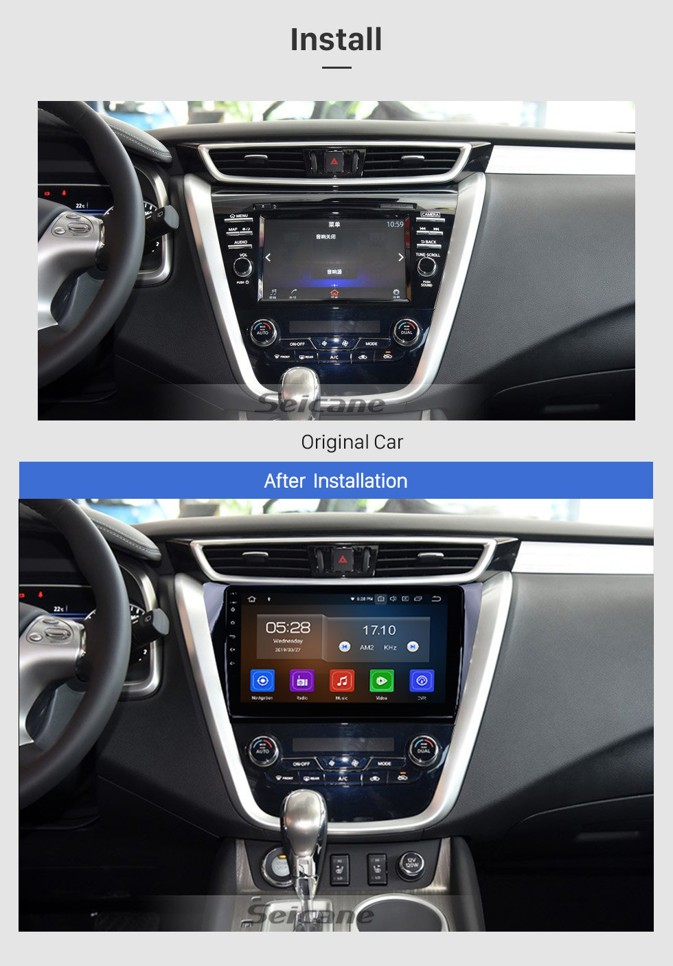 Seicane 10.1 pulgadas HD con pantalla táctil Radio GPS sistema de navegación Android 11.0 para 2015 2016 2017 Nissan Murano Soporte Bluetooth 3G / 4G WIFI OBD2 USB Enlace de espejo Control del volante