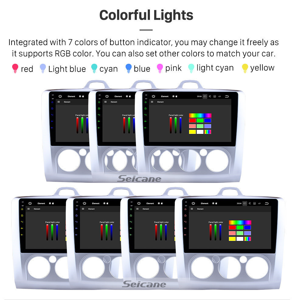 Seicane 9 Inch OEM Android 10.0 Radio 2004-2011 Ford FOCUS EXI MT 2 3 Mk2/Mk3 Manual air condition GPS Navigation system Bluetooth Touch Screen TPMS DVR OBD II Rear camera AUX 3G WiFi HD 1080P Video 