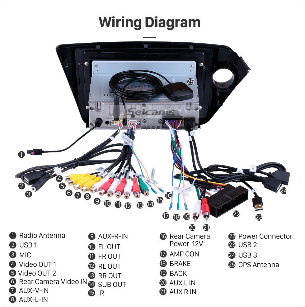 Seicane 9 pulgadas del mercado de accesorios Android 11.0 Radio sistema de navegación GPS para 2012-2015 KIA K2 RIO HD Pantalla táctil TPMS DVR OBD II Control del volante USB Bluetooth WiFi Video AUX Cámara trasera