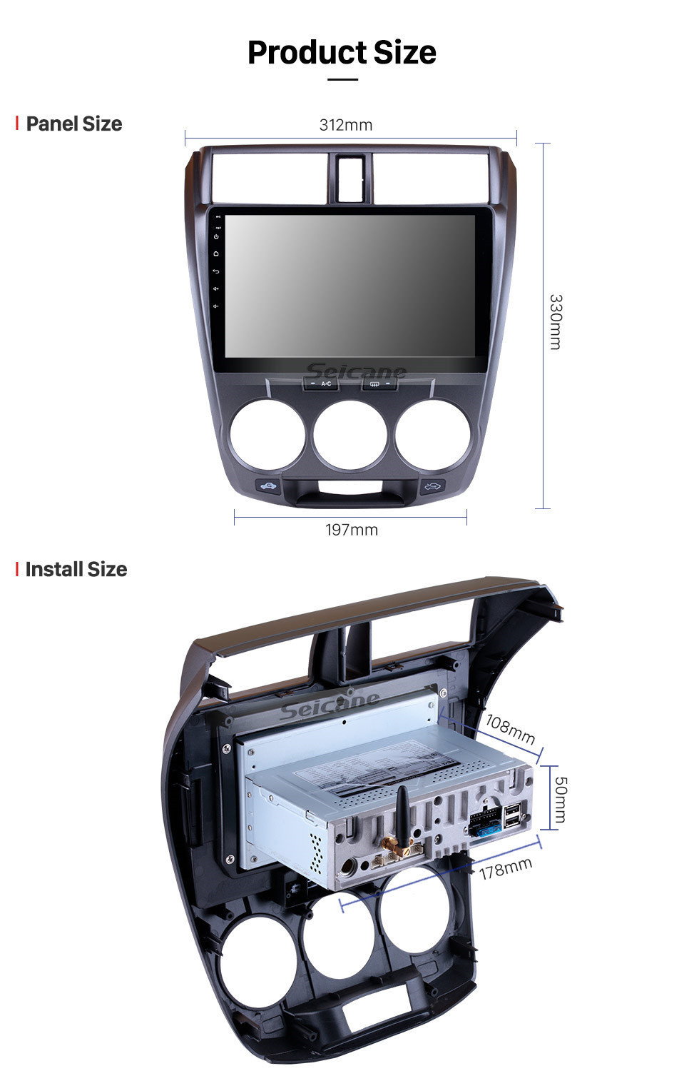 Seicane HD 1024 * 600 Pantalla táctil 2008-2013 HONDA CITY 10.1 pulgadas Radio Reproductor de DVD Android 12.0 Sistema de navegación GPS con Wifi Cámara de respaldo Bluetooth Mirror Link OBD2 DAB + DVR Control del volante