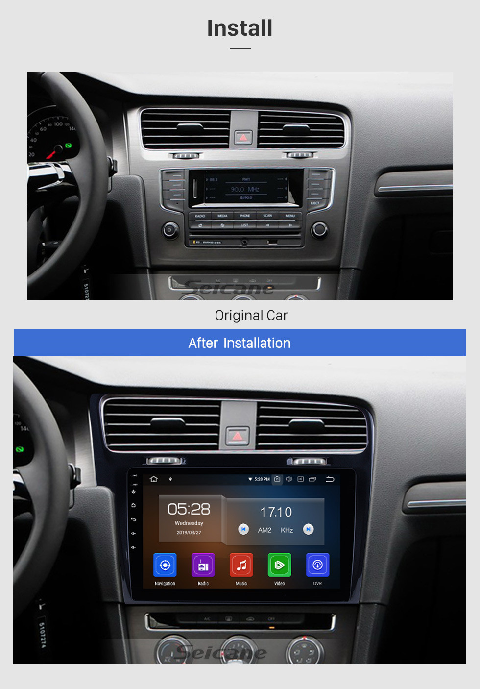 Seicane 10,1 Zoll OEM Android 12.0 Radio GPS Navigationssystem für 2013 2014 2015 VW Volkswagen GOLF 7 LHD Bluetooth HD Touchscreen WiFi Musik SWC TPMS DVR OBD II Rückfahrkamera AUX 1080P Video USB Carplay