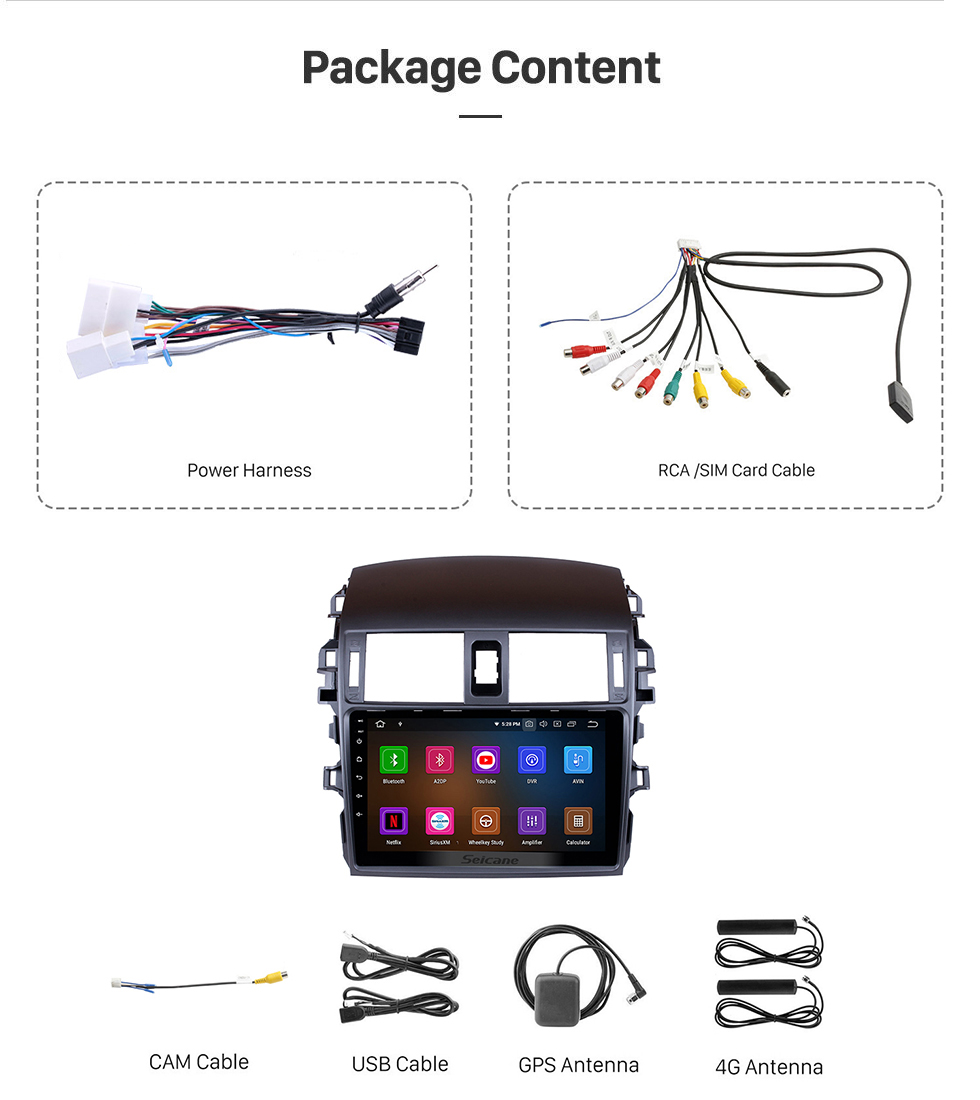 Seicane 2007-2010 Toyota Corolla 9 Zoll Android 11.0 Autoradio Aftermarket GPS-Navigation HD Touchscreen Bluetooth-Telefon WIFI Mirror Link USB-Unterstützung Carplay DVD-Player 4G DVR