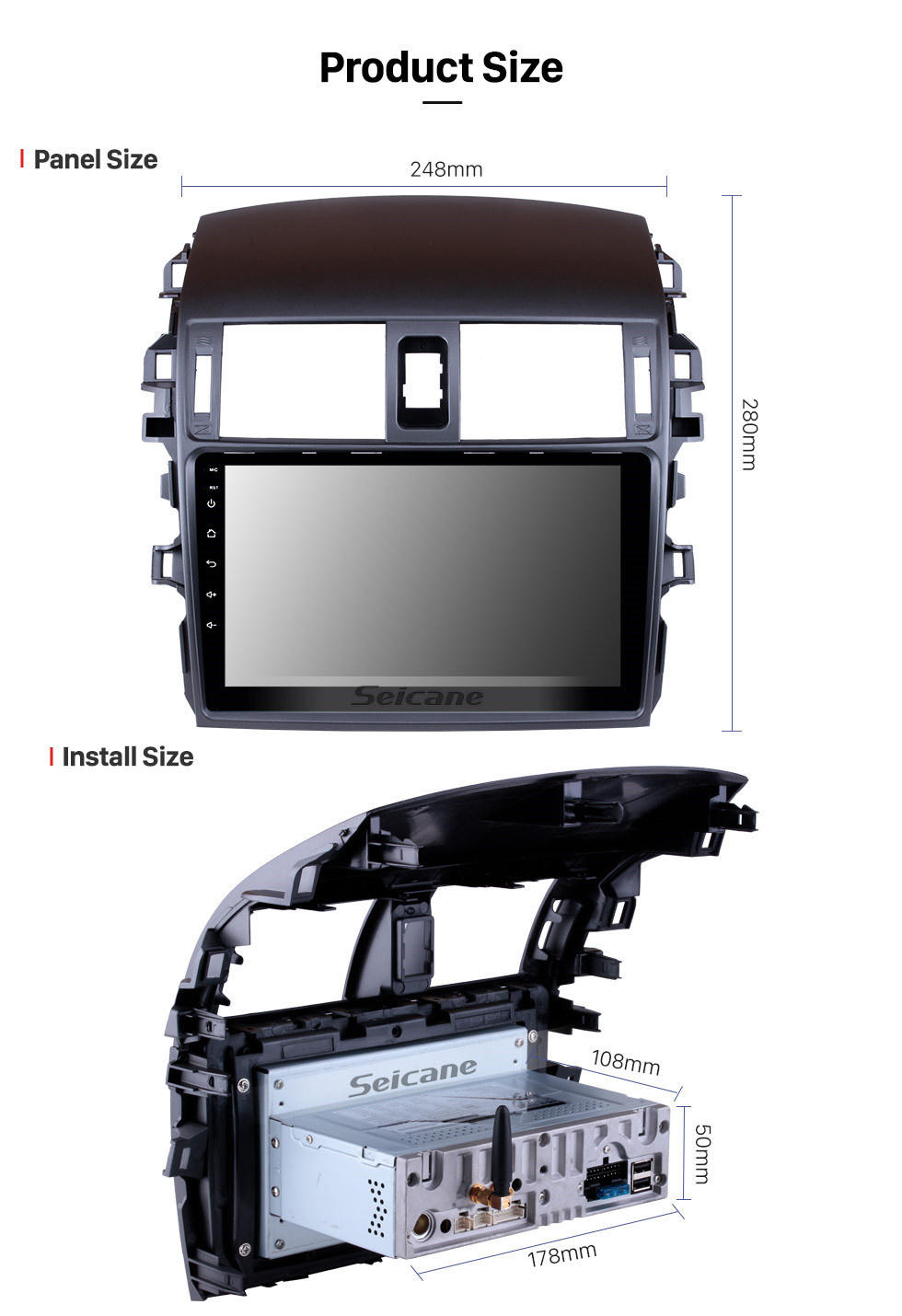 Seicane 2007-2010 Toyota Corolla 9 pouces Android 11.0 Autoradio Aftermarket Navigation GPS Écran tactile HD Téléphone Bluetooth WIFI Lien miroir Prise en charge USB Lecteur DVD Carplay 4G DVR