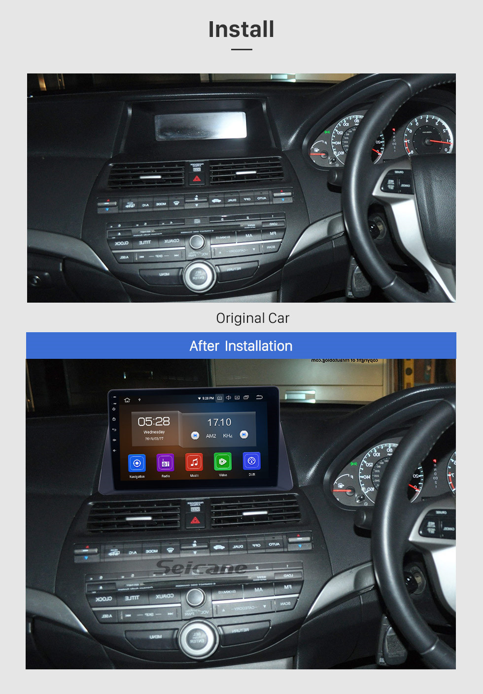 Seicane 2008-2013 Honda Accord 8 Android 12.0 10.1 pulgadas HD Pantalla táctil Navegación GPS Auto Radio Bluetooth Teléfono USB Carplay SWC WIFI Soporte de música DVR TPMS OBD2