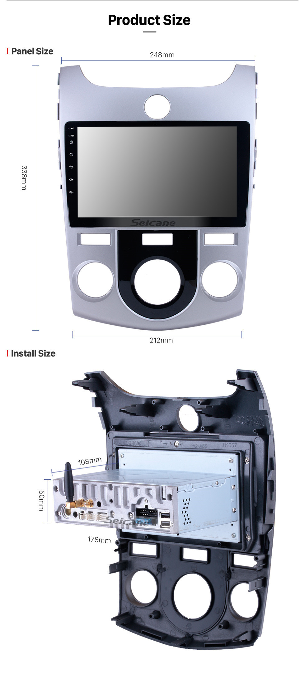 Seicane 9-дюймовая Android 11.0 GPS-навигационная система для KIA FORTE (MT) 2008-2012 гг. С радио Bluetooth HD 1024 * 600 с сенсорным экраном OBD2 DVR Камера заднего вида TV 1080P Видео 3G WIFI USB SD Управление рулевым колесом Зеркальная связь