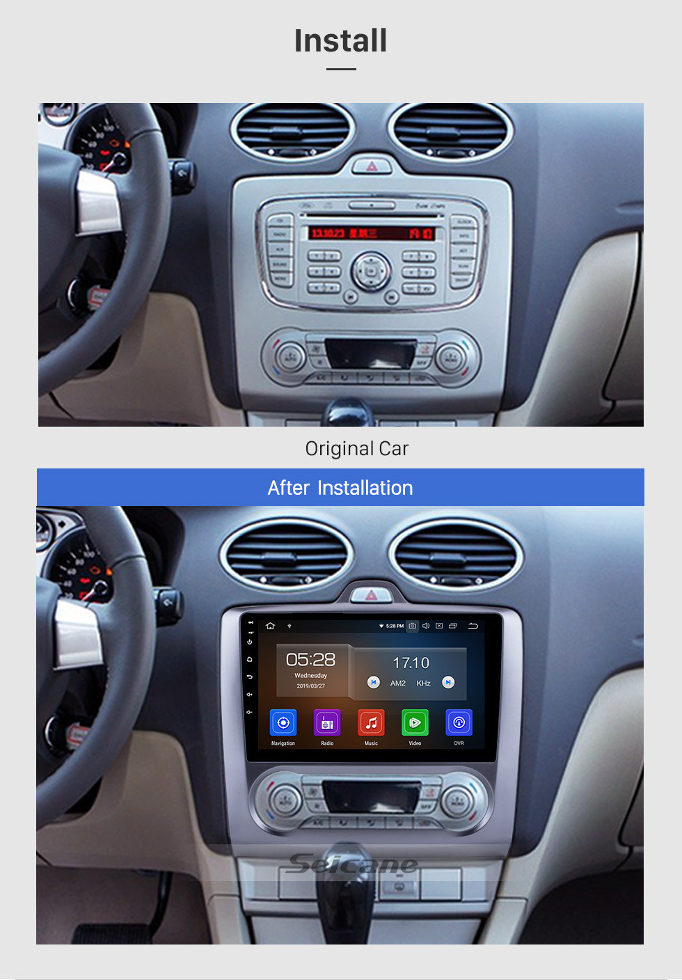 Seicane 10,1 pouces Android 11.0 HD Radio à écran tactile pour 2004-2011 Ford Focus 2 avec navigation GPS Bluetooth voiture lien miroir rétroviseur USB RDS DAB + 3G Wifi commande au volant