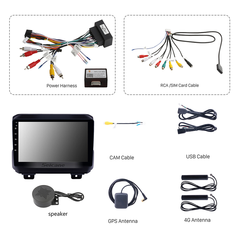 Seicane Tudo em um Android 13.0 Navegação GPS 9 polegadas HD Touchscreen Estéreo para 2018 Jeep Wrangler Rubicon Bluetooth FM WIFI USB Controle de volante USB Carplay AUX suporte DVR OBD2