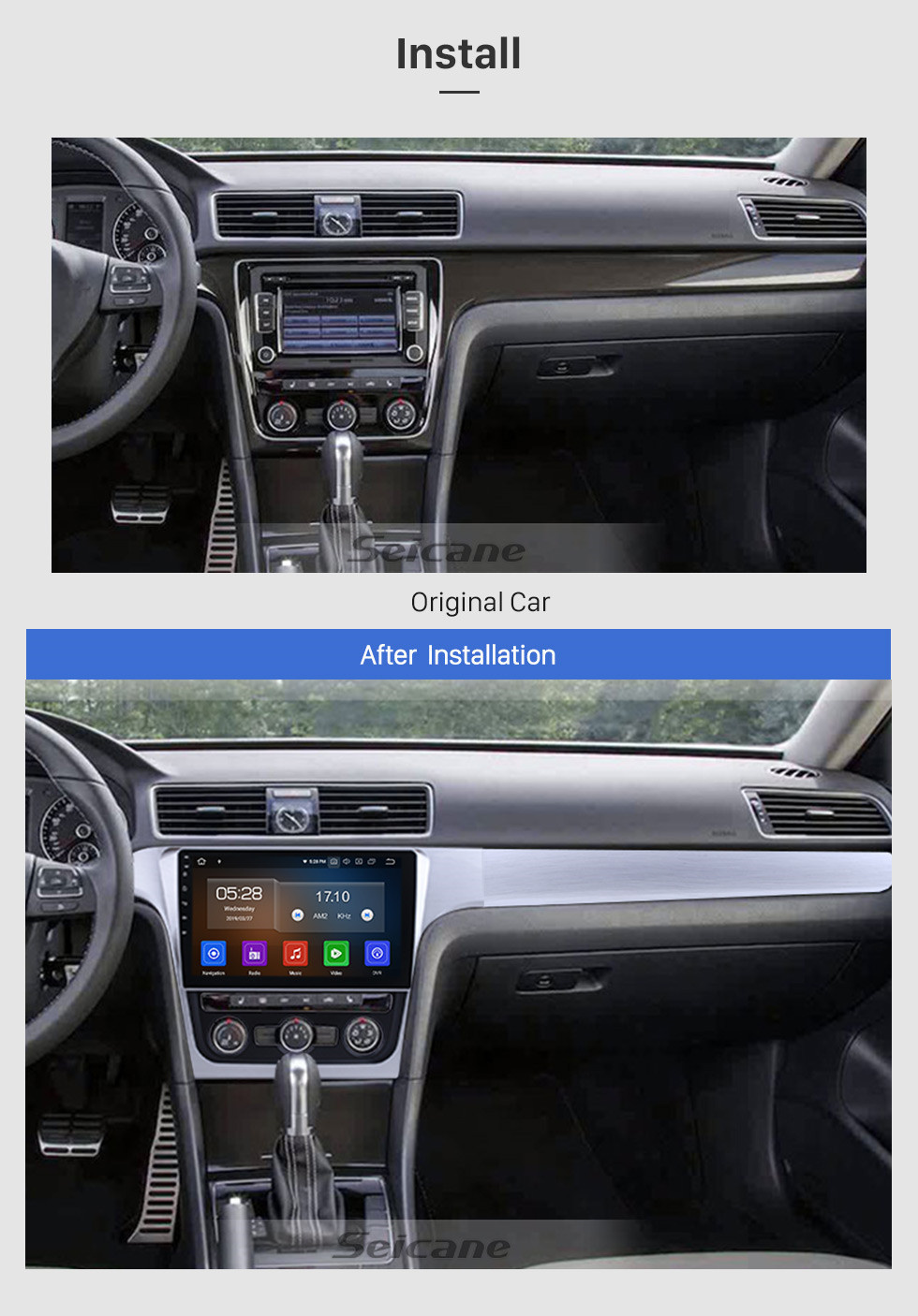 Seicane 2014 2015 VW Volkswagen Passat Android 13.0 Radio à écran tactile capacitif Système de navigation GPS avec Bluetooth TPMS DVR OBD II Caméra arrière AUX USB SD 3G WiFi Commande au volant Vidéo
