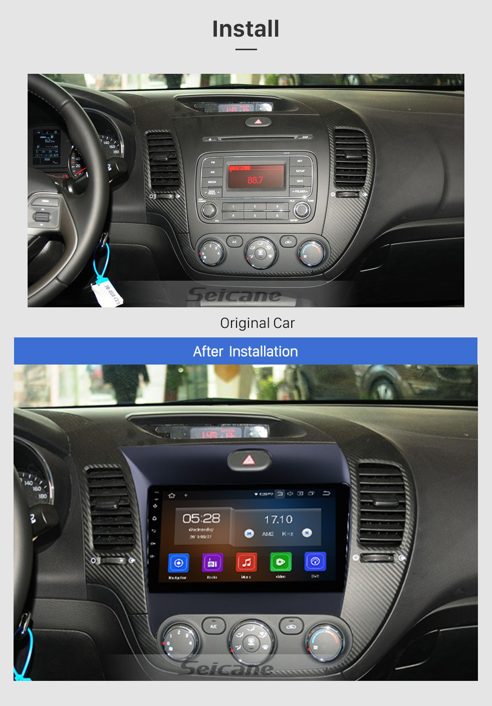 Seicane 9 polegada Android 11.0 2013 2014 2015 2016 Kia k3 1024 * 600 Tela Sensível Ao Toque de Rádio Sistema de Navegação GPS 4G WI-FI Bluetooth Controle de Volante apoio OBD2 TPMS Backup Camer uma TV Digital DVR