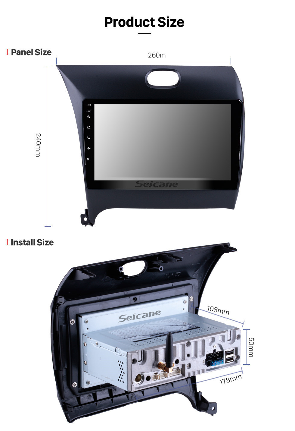 Seicane 9 pulgadas Android 11.0 2013 2014 2015 2016 Kia k3 1024 * 600 Radio con pantalla táctil Sistema de navegación GPS 4G WIFI Bluetooth Control del volante OBD2 TPMS Copia de seguridad con cámara digital TV DVR