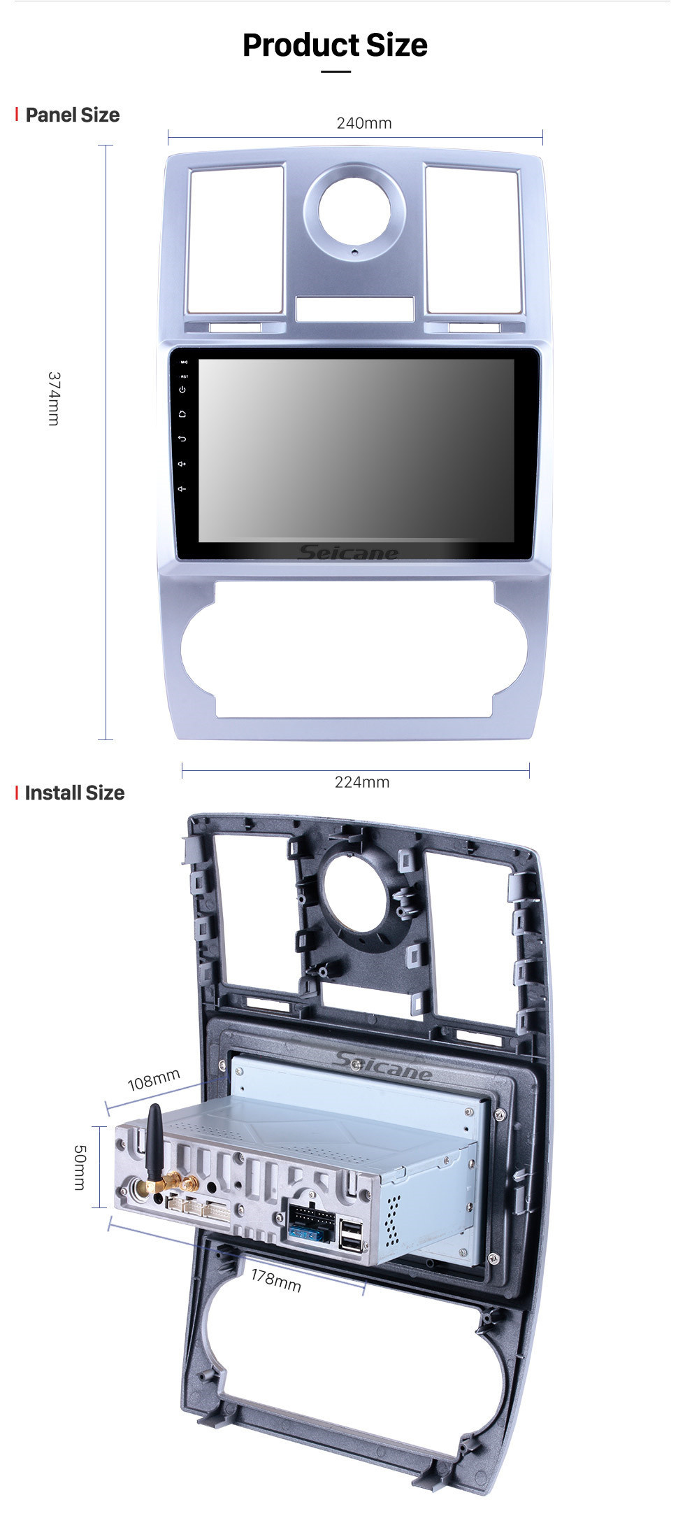 Seicane 9 pulgadas Android 12.0 Sistema de navegación GPS Radio automática para 2004 2005 2006 2007 2008 Chrysler Aspen 300C compatible con 1080P 1024 * 600 HD Pantalla táctil Bluetooth OBDII DVR Cámara retrovisora de respaldo TV 3G WIFI USB Mirror link