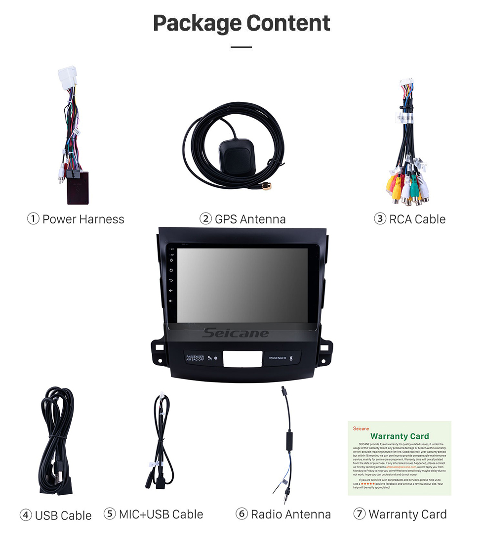 Seicane OEM 9 pulgadas Android 11.0 Radio Sistema de navegación GPS para 2006-2014 Mitsubishi OUTLANDER Bluetooth HD 1024 * 600 pantalla táctil OBD2 DVR TV 1080P Video 4G WIFI Control del volante Cámara de respaldo USB Enlace espejo