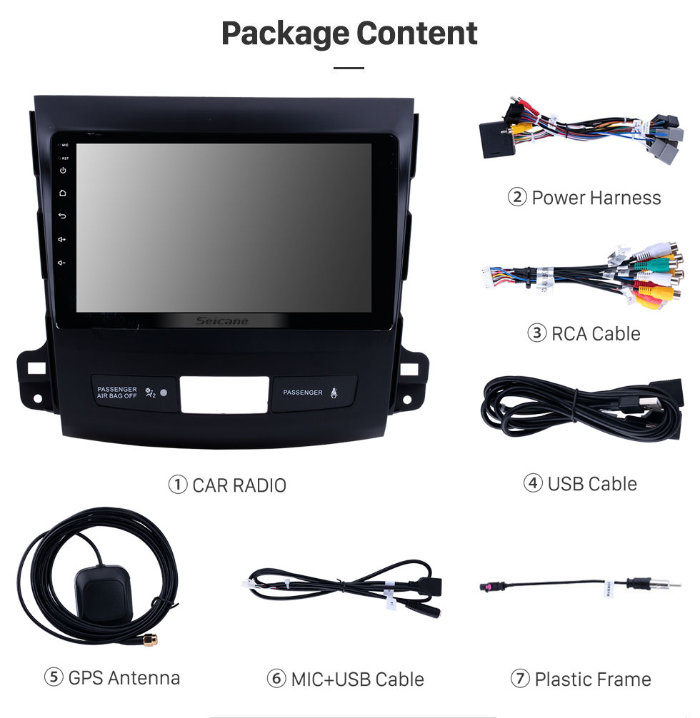 Seicane OEM 9 pouces Android 11.0 Radio Système de navigation GPS pour 2006-2014 Mitsubishi OUTLANDER Bluetooth HD 1024 * 600 écran tactile OBD2 DVR TV 1080P Vidéo 4G WIFI Contrôle du volant Caméra de recul USB Lien miroir