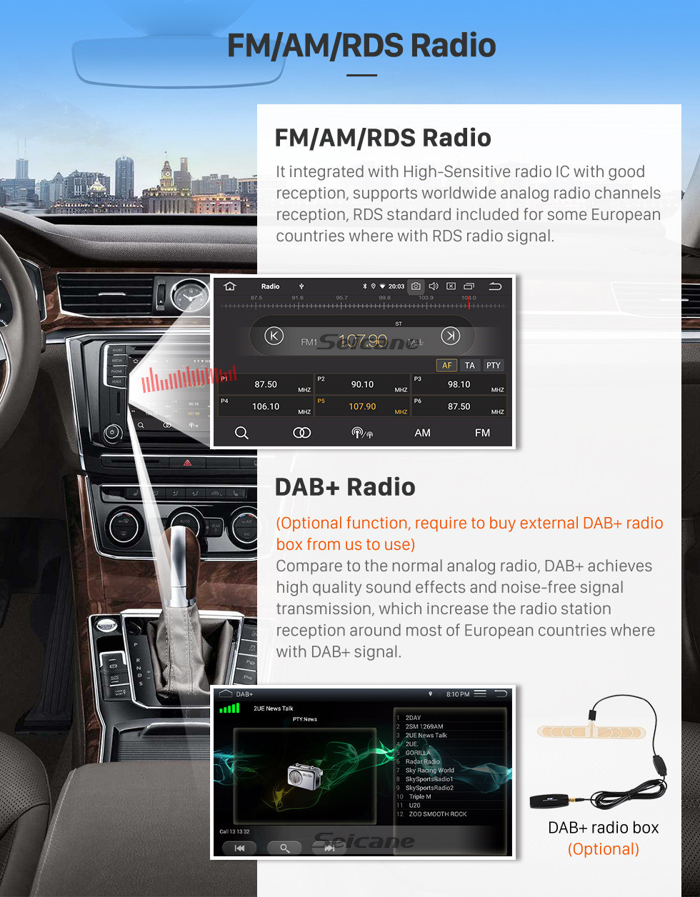 Seicane Écran tactile HD 9 pouces pour 2004 2005 2006-2012 Toyota Avanza Radio Android 11.0 Système de navigation GPS Bluetooth Carplay support DSP TPMS