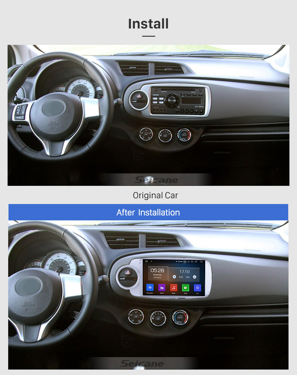 Seicane OEM 9-дюймовый Android 11.0 для 2012 Toyota Yaris / Vitz Radio с Bluetooth HD с сенсорным экраном GPS-навигатор Поддержка Carplay OBD2