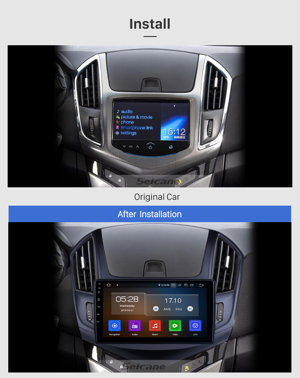 Seicane Pour 2013 Chevy Chevrolet Cruze Radio 9 pouces Android 11.0 HD Écran tactile Bluetooth avec système de navigation GPS Support Carplay Caméra de recul