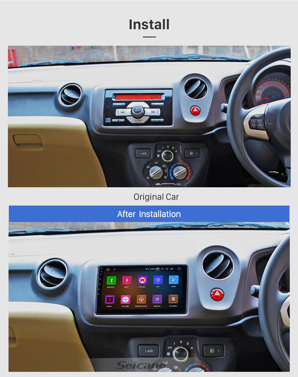 Seicane 10.1 pulgadas Android 13.0 para 2012 Honda Brio Radio Sistema de navegación GPS con pantalla táctil HD Bluetooth Carplay compatible con OBD2