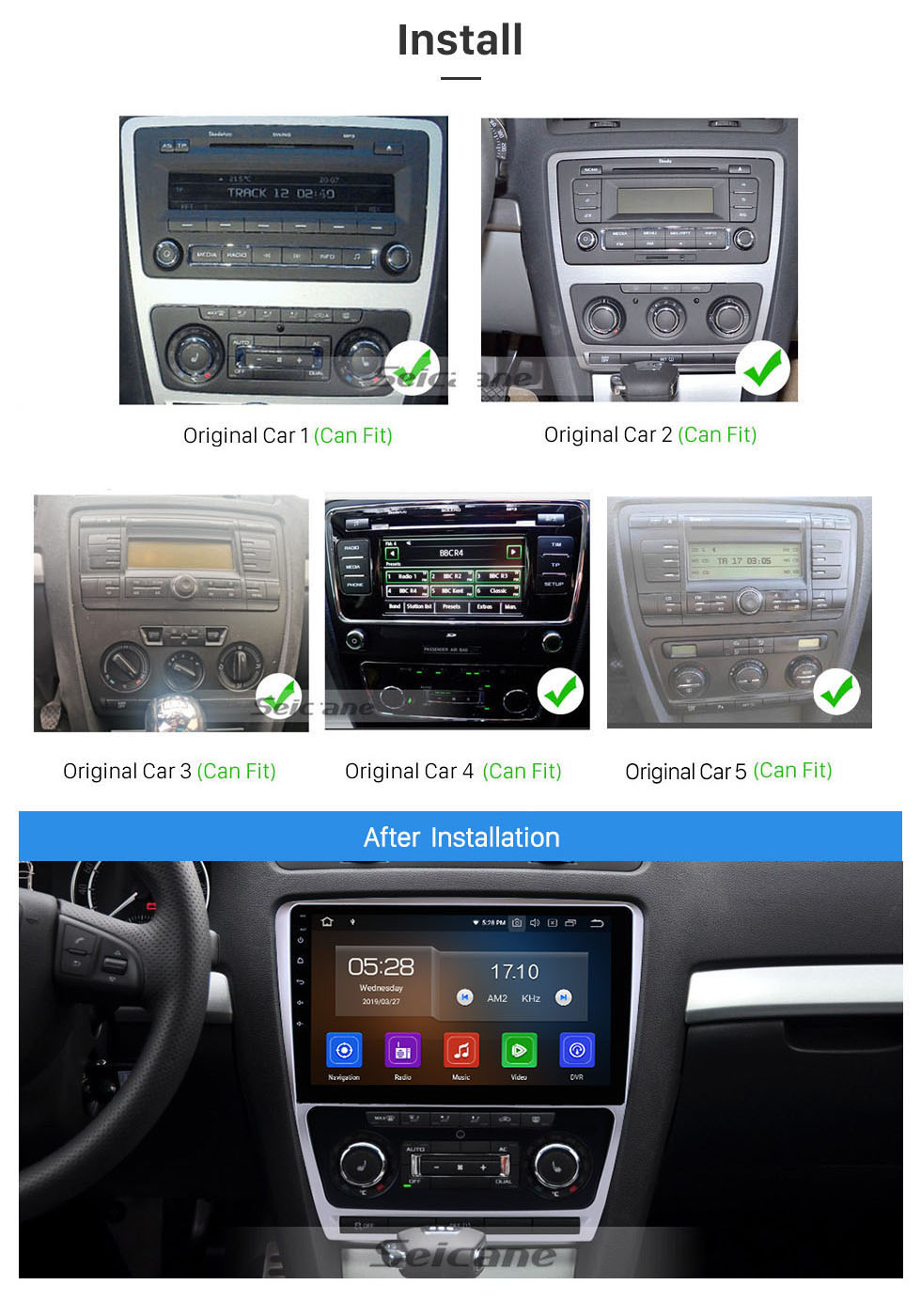 Seicane Android 13.0 Pour 2007 2008 2009-2014 Skoda Octavia Radio 10.1 pouces Système de navigation GPS Bluetooth HD Écran tactile Carplay support SWC