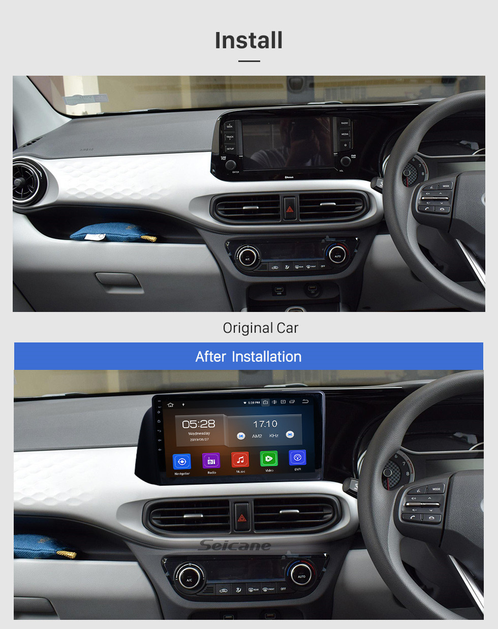 Seicane 10.1 pouces Pour 2019 Hyundai i10 RHD Radio Android 11.0 Système de navigation GPS Bluetooth HD Écran tactile Carplay support OBD2