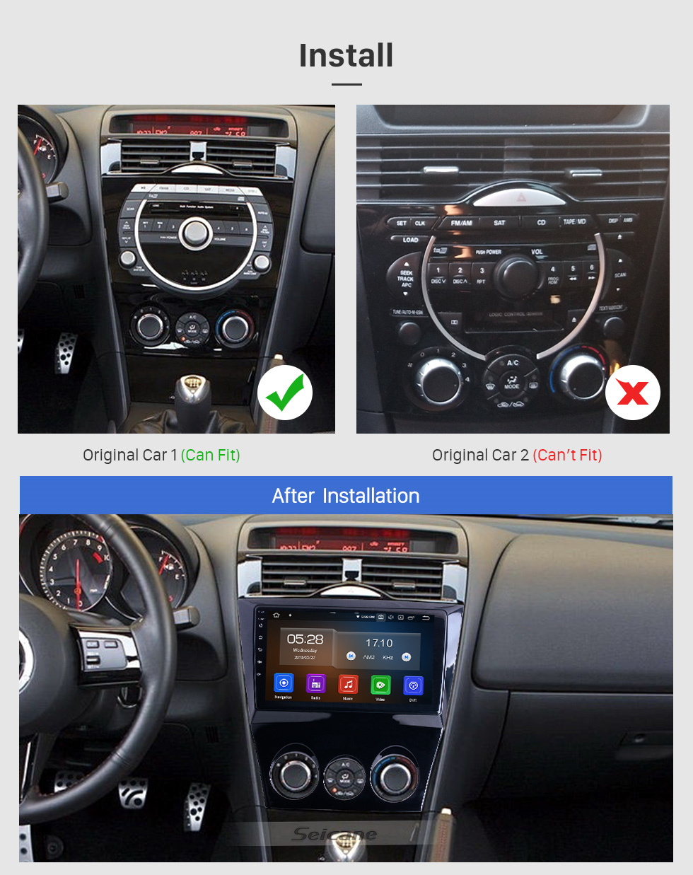 Seicane 9 дюймов для 2011 Mazda RX8 Radio Android 12.0 GPS навигационная система с Bluetooth HD с сенсорным экраном Поддержка Carplay Цифровое ТВ