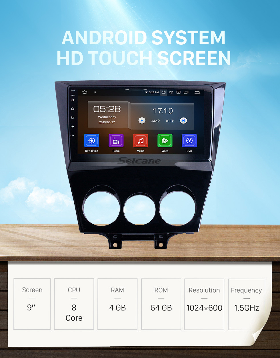 Seicane 9 Zoll Für 2011 Mazda RX8 Radio Android 12.0 GPS-Navigationssystem mit Bluetooth HD Touchscreen Carplay-Unterstützung Digital TV