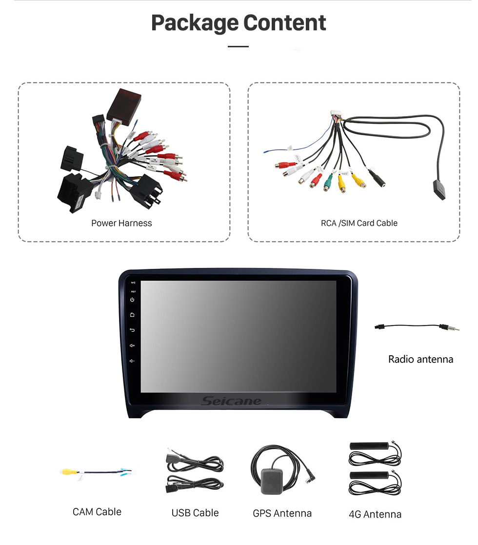 Seicane 9 pouces pour 2006 2007 2008-2013 Audi TT Radio Android 11.0 système de navigation GPS avec Bluetooth HD écran tactile Carplay support TV numérique