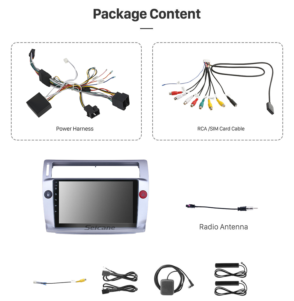 Seicane Pantalla táctil HD para 2009 Citroen Old C-Quatre Radio Android 11.0 9 pulgadas Sistema de navegación GPS Bluetooth Carplay compatible con DAB + DVR