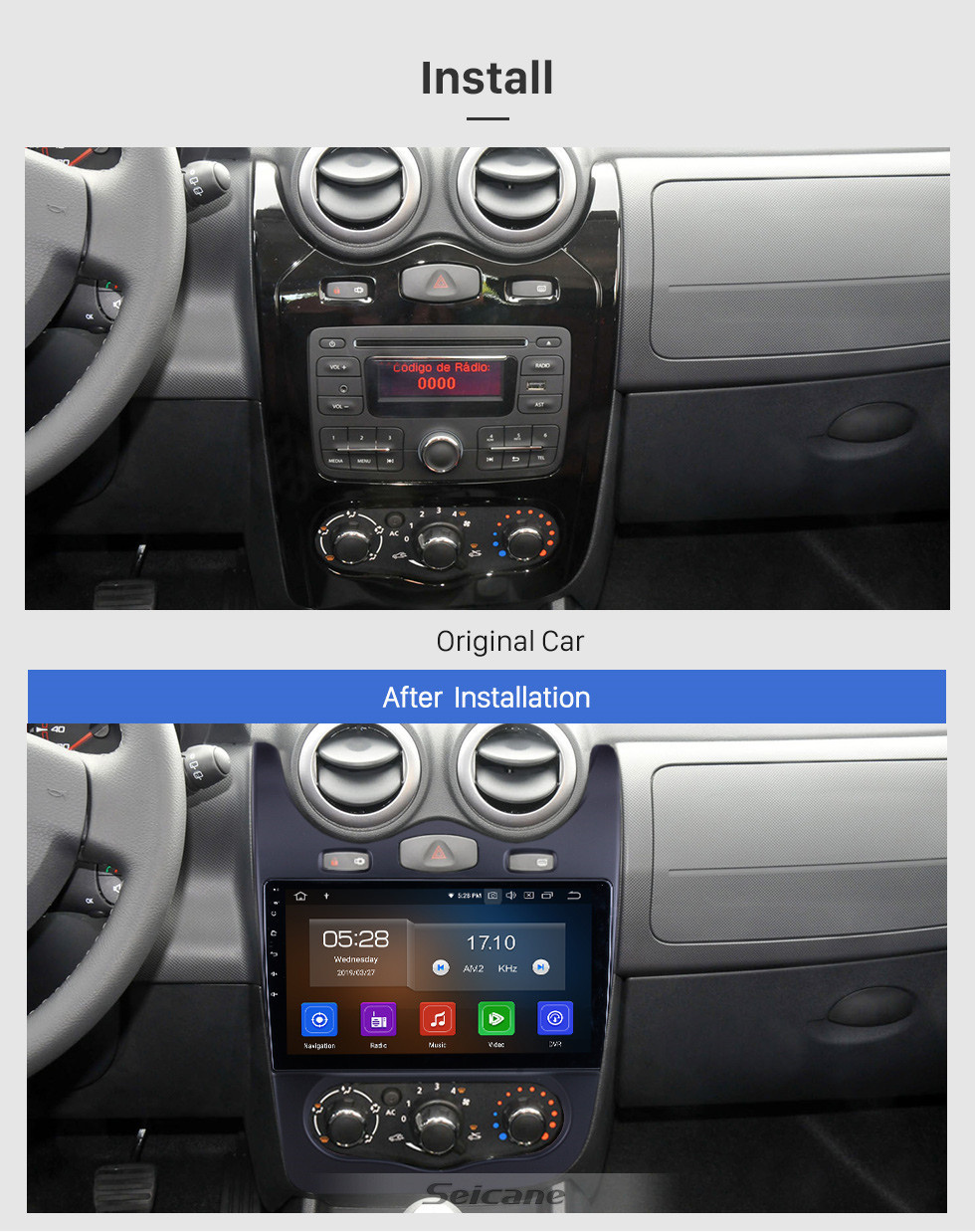 Seicane 10.1 pouces Pour 2014 Renault Sandero Radio Android 11.0 Système de Navigation GPS Bluetooth HD Écran Tactile Carplay support OBD2