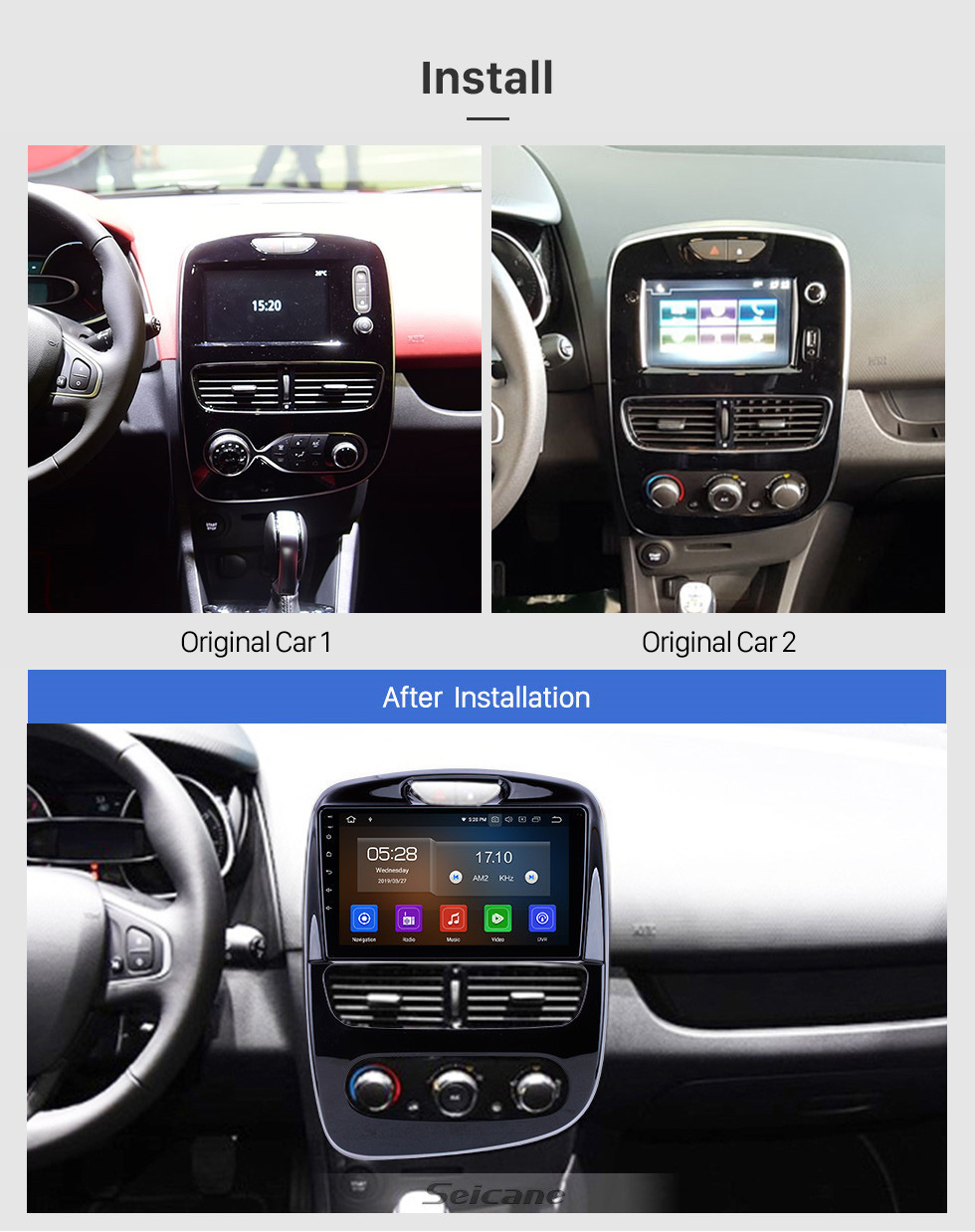 Seicane OEM 10,1 pouces Android 11.0 pour 2017 Renault Clio Radio Bluetooth HD à écran tactile Système de navigation GPS Carplay support DVR TV numérique